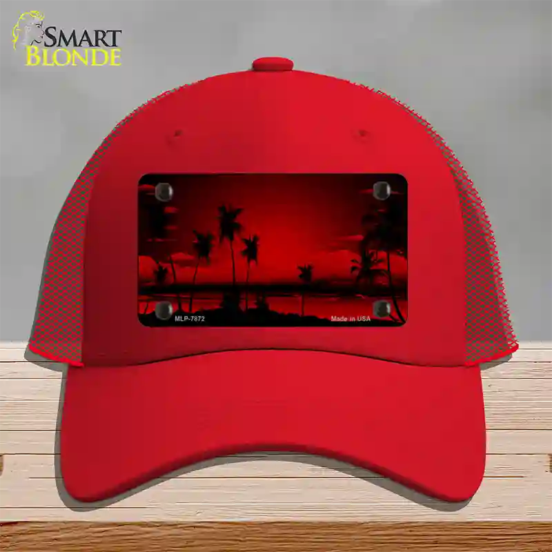 Sunset Red Novelty License Plate Hat Mesh / Red