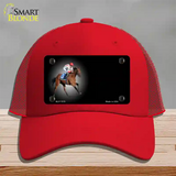 Horse Racing Offset Novelty License Plate Hat Mesh / Red