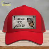 Entering Worth It Novelty License Plate Hat Mesh / Red