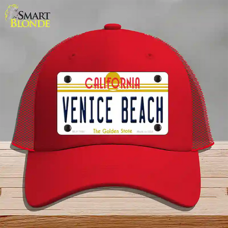 Venice Beach California Novelty License Plate Hat Mesh / Red