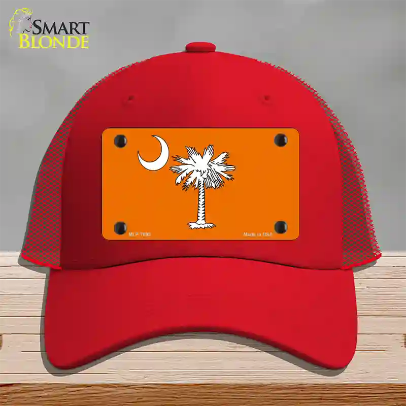 South Carolina Flag Orange Novelty License Plate Hat Mesh / Red