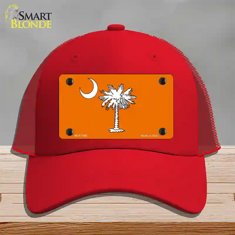 South Carolina Flag Orange Novelty License Plate Hat Mesh / Red