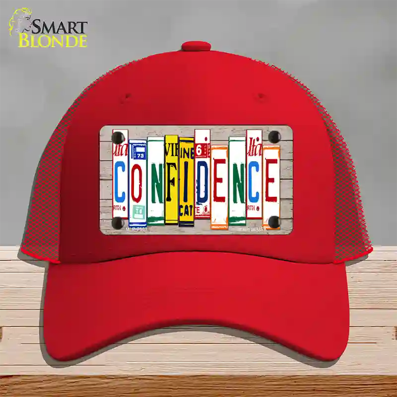 Confidence Wood License Plate Art Novelty License Plate Hat Mesh / Red