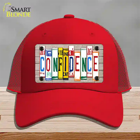 Confidence Wood License Plate Art Novelty License Plate Hat Mesh / Red