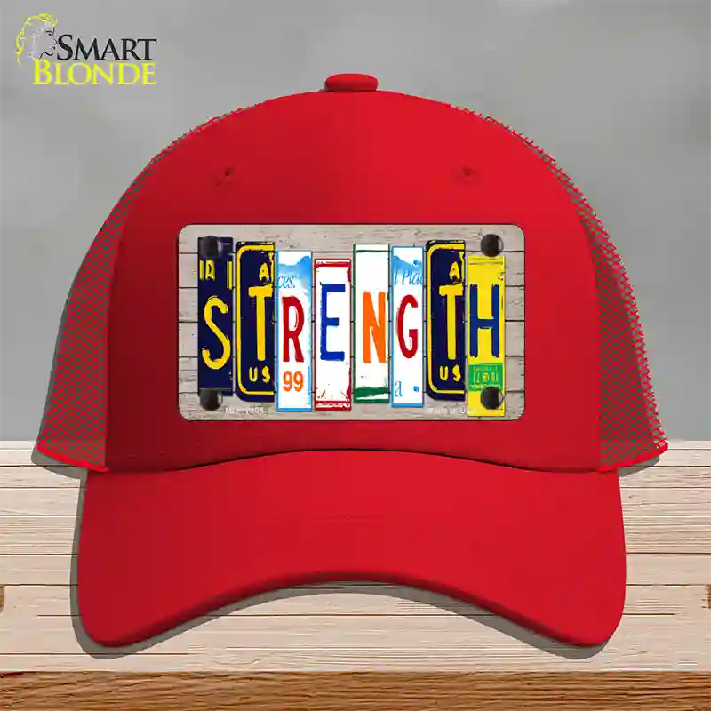 Strength Wood License Plate Art Novelty License Plate Hat Mesh / Red