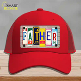 Father Wood License Plate Art Novelty License Plate Hat Mesh / Red