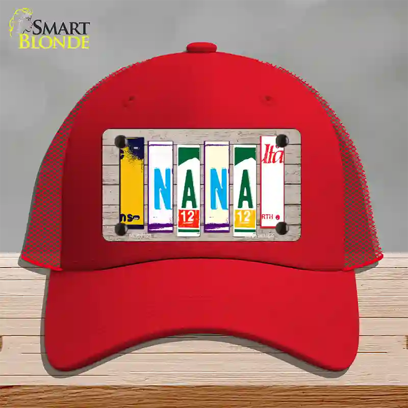 Nana Wood License Plate Art Novelty License Plate Hat Mesh / Red