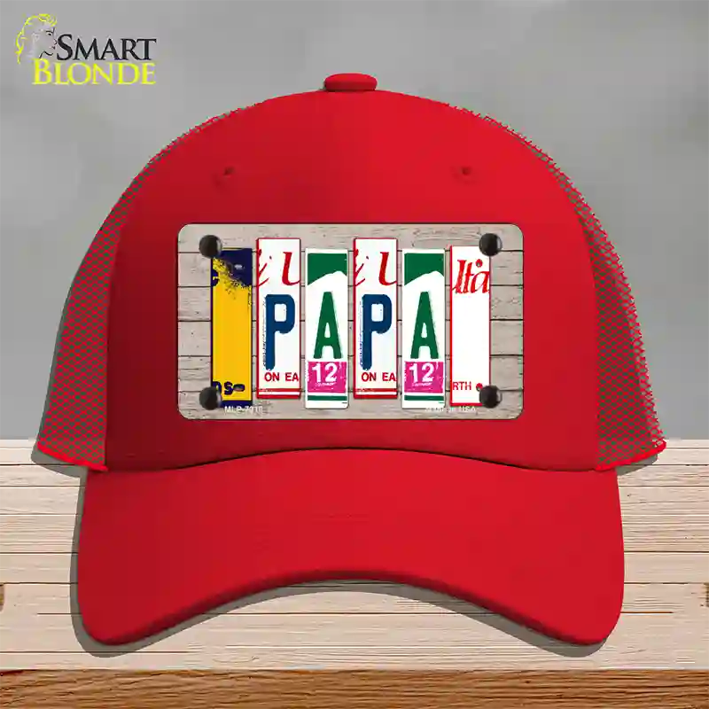 Papa Wood License Plate Art Novelty License Plate Hat Mesh / Red