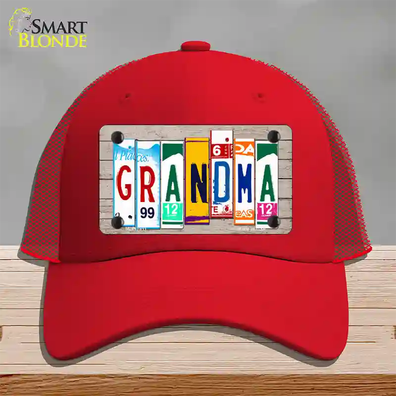 Grandma Wood License Plate Art Novelty License Plate Hat Mesh / Red