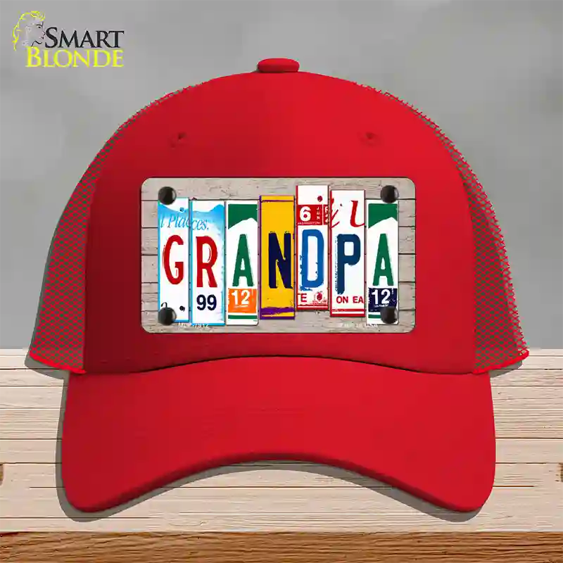 Grandpa Wood License Plate Art Novelty License Plate Hat Mesh / Red