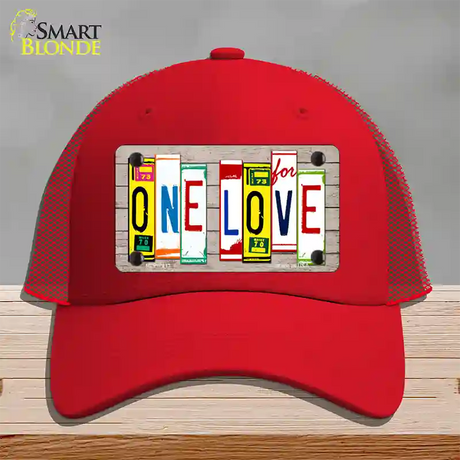 One Love Wood License Plate Art Novelty License Plate Hat Mesh / Red