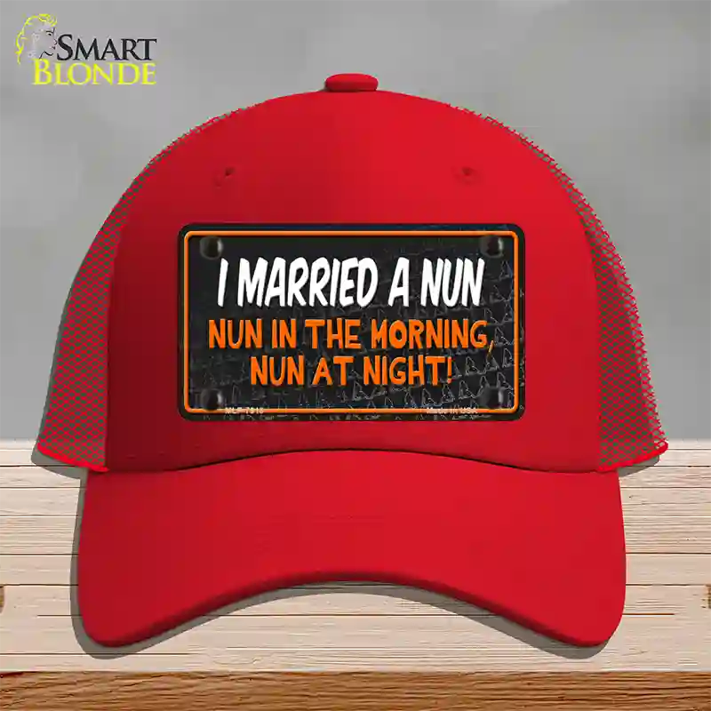 I Married A Nun Novelty License Plate Hat Mesh / Red