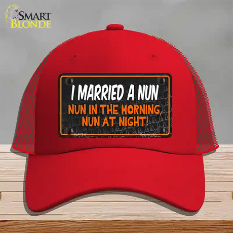 I Married A Nun Novelty License Plate Hat Mesh / Red