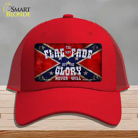 Flag May Fade Novelty License Plate Hat Mesh / Red