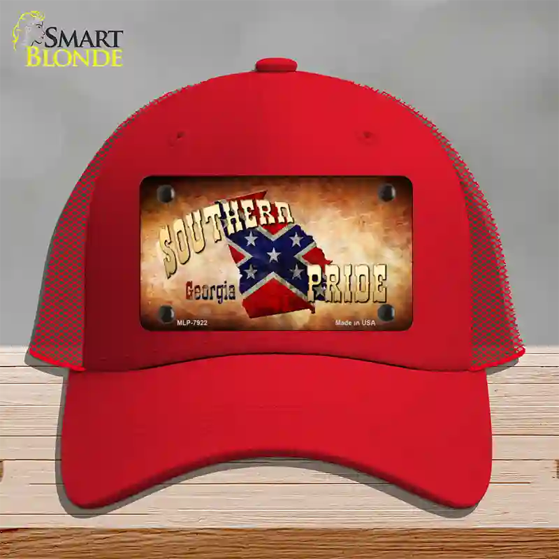 Southern Pride Georgia Novelty License Plate Hat Mesh / Red