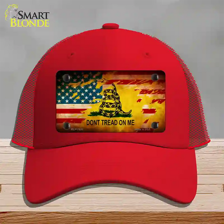 Dont Tread On Me US Flag Novelty License Plate Hat Mesh / Red