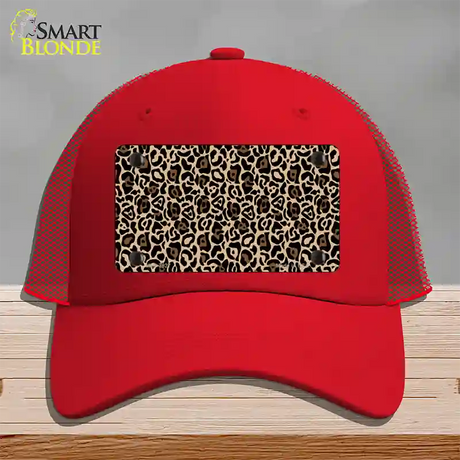 Leopard Print Novelty License Plate Hat Mesh / Red