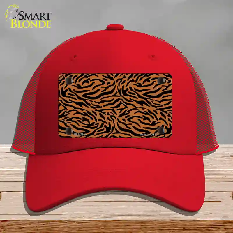 Tiger Print Novelty License Plate Hat Mesh / Red