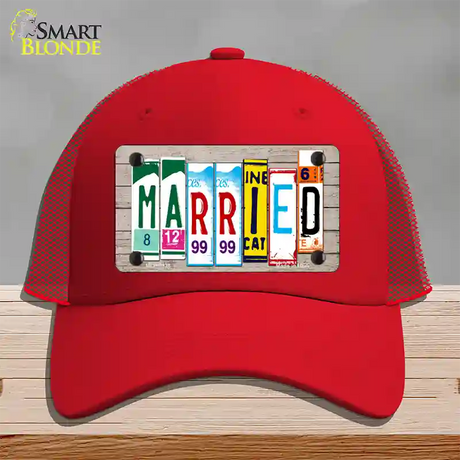 Married Wood License Plate Art Novelty License Plate Hat Mesh / Red