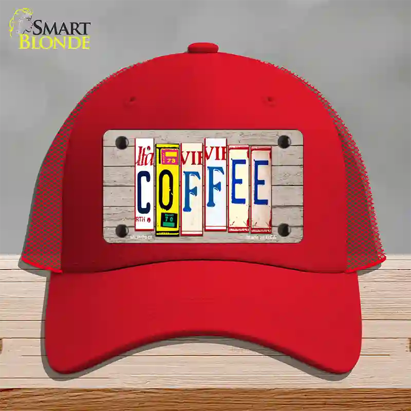 Coffee Wood License Plate Art Novelty License Plate Hat Mesh / Red