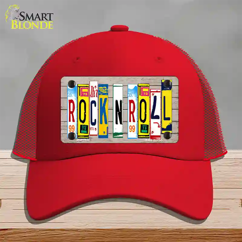 Rock N Roll Wood License Plate Art Novelty License Plate Hat Mesh / Red