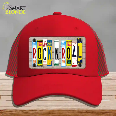 Rock N Roll Wood License Plate Art Novelty License Plate Hat Mesh / Red