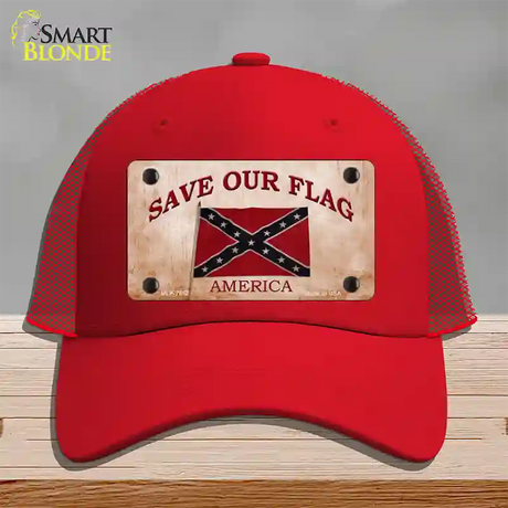 Save Our Flag Confederate Novelty License Plate Hat Mesh / Red