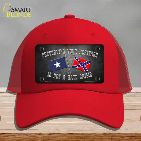 Preserving Heritage Not A Crime Novelty License Plate Hat Mesh / Red