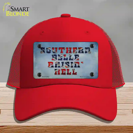 Southern Bell Raisin Hell Novelty License Plate Hat Mesh / Red