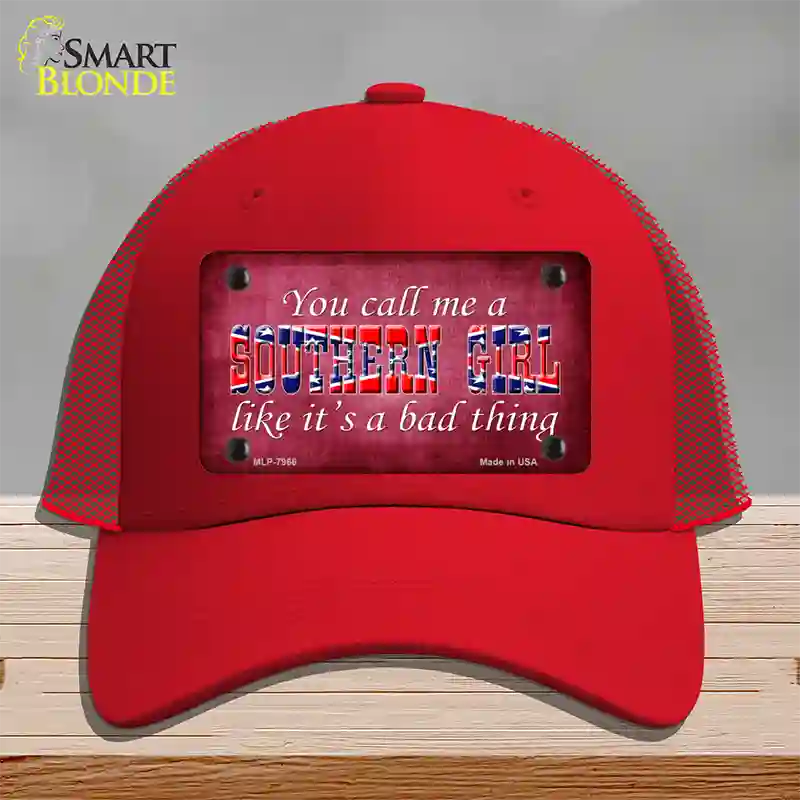 Call Me A Southern Girl Novelty License Plate Hat Mesh / Red