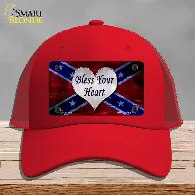 Bless Your Heart Novelty License Plate Hat Mesh / Red