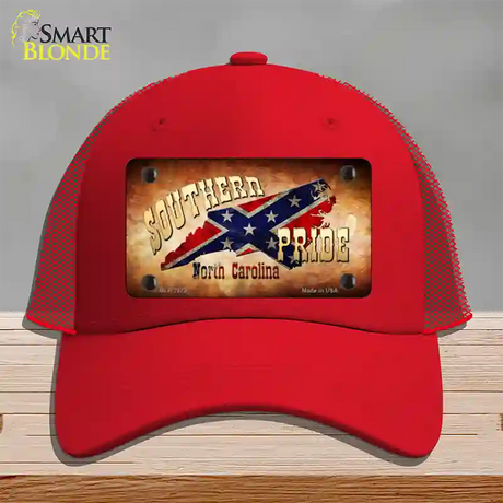 Southern Pride North Carolina Novelty License Plate Hat Mesh / Red