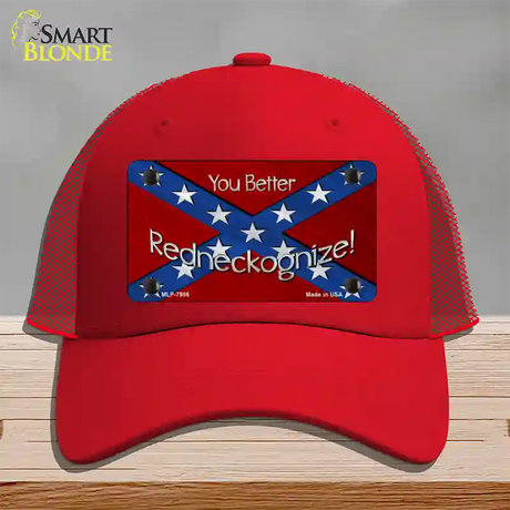 You Better Redneckognize Novelty License Plate Hat Mesh / Red