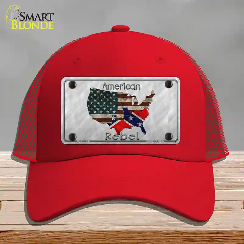 American Rebel Map Novelty License Plate Hat Mesh / Red