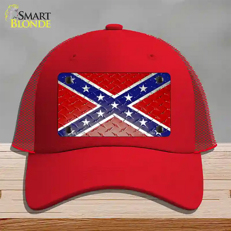 Confederate Flag Diamond Novelty License Plate Hat Mesh / Red