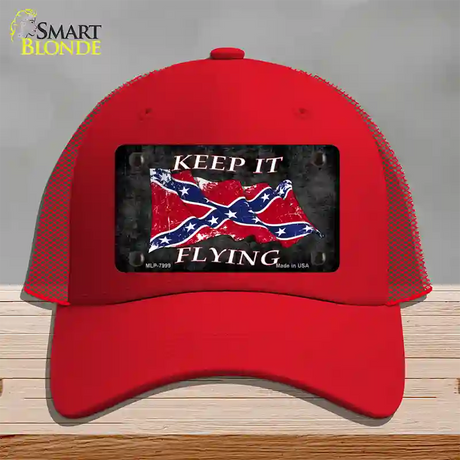 Confederate Keep It Flying Novelty License Plate Hat Mesh / Red