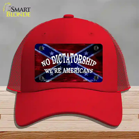 No Dictatorship Novelty License Plate Hat Mesh / Red