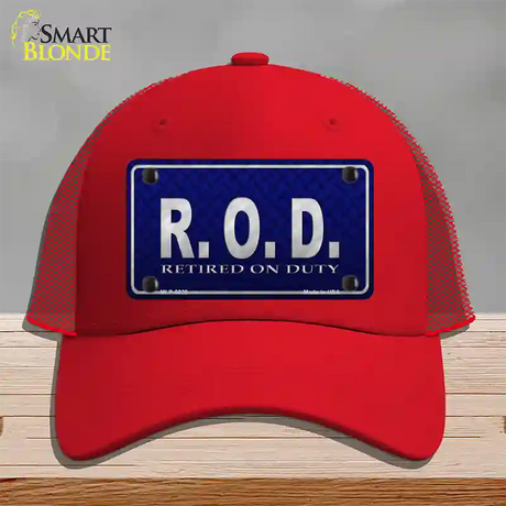 Retired On Duty Novelty License Plate Hat Mesh / Red