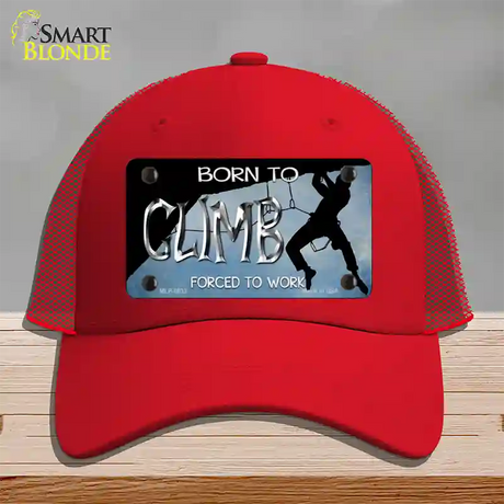 Born To Climb Novelty License Plate Hat Mesh / Red