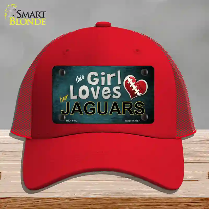 This Girl Loves Her Jaguars Novelty License Plate Hat Mesh / Red