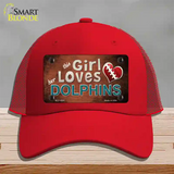 This Girl Loves Her Dolphins Novelty License Plate Hat Mesh / Red