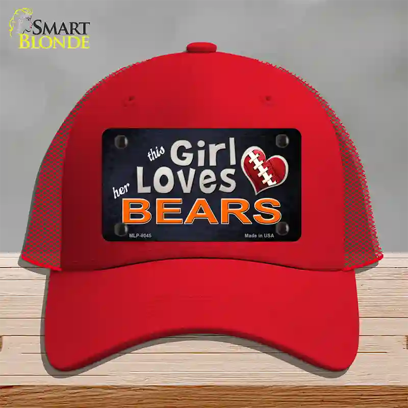 This Girl Loves Her Bears Novelty License Plate Hat Mesh / Red