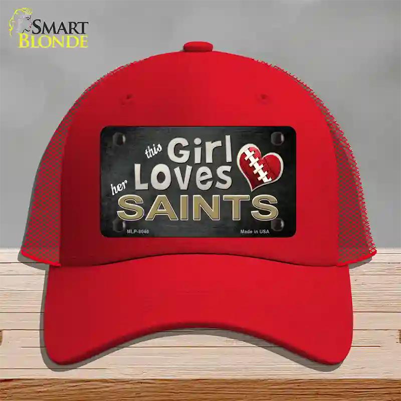 This Girl Loves Her Saints Novelty License Plate Hat Mesh / Red