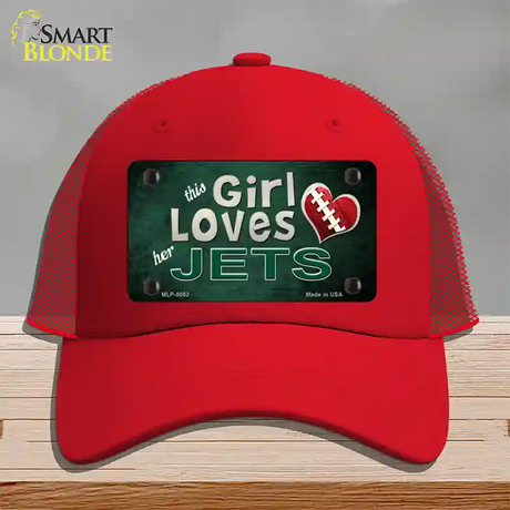 This Girl Loves Her Jets Novelty License Plate Hat Mesh / Red