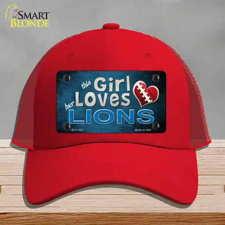 This Girl Loves Her Lions Novelty License Plate Hat Mesh / Red