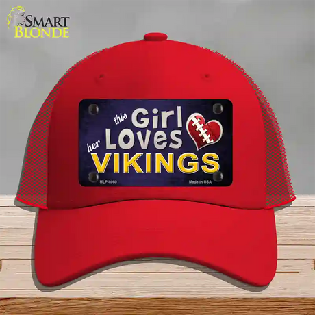 This Girl Loves Her Vikings Novelty License Plate Hat Mesh / Red