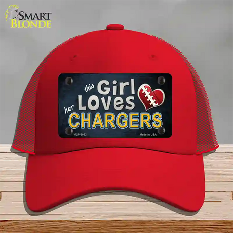 This Girl Loves Her Chargers Novelty License Plate Hat Mesh / Red