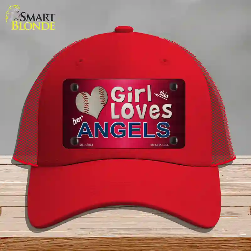 This Girl Loves Her Angels Novelty License Plate Hat Mesh / Red