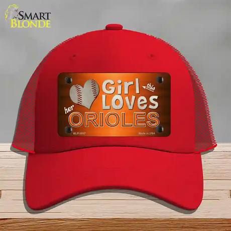 This Girl Loves Her Orioles Novelty License Plate Hat Mesh / Red