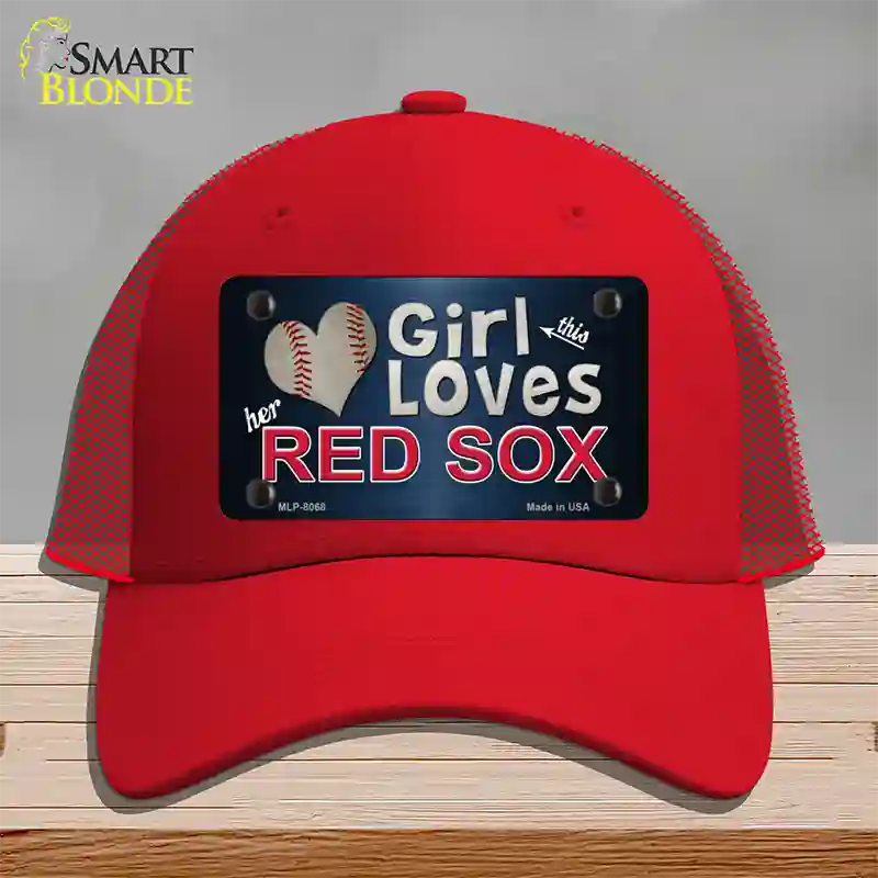 This Girl Loves Her Red Sox Novelty License Plate Hat Mesh / Red